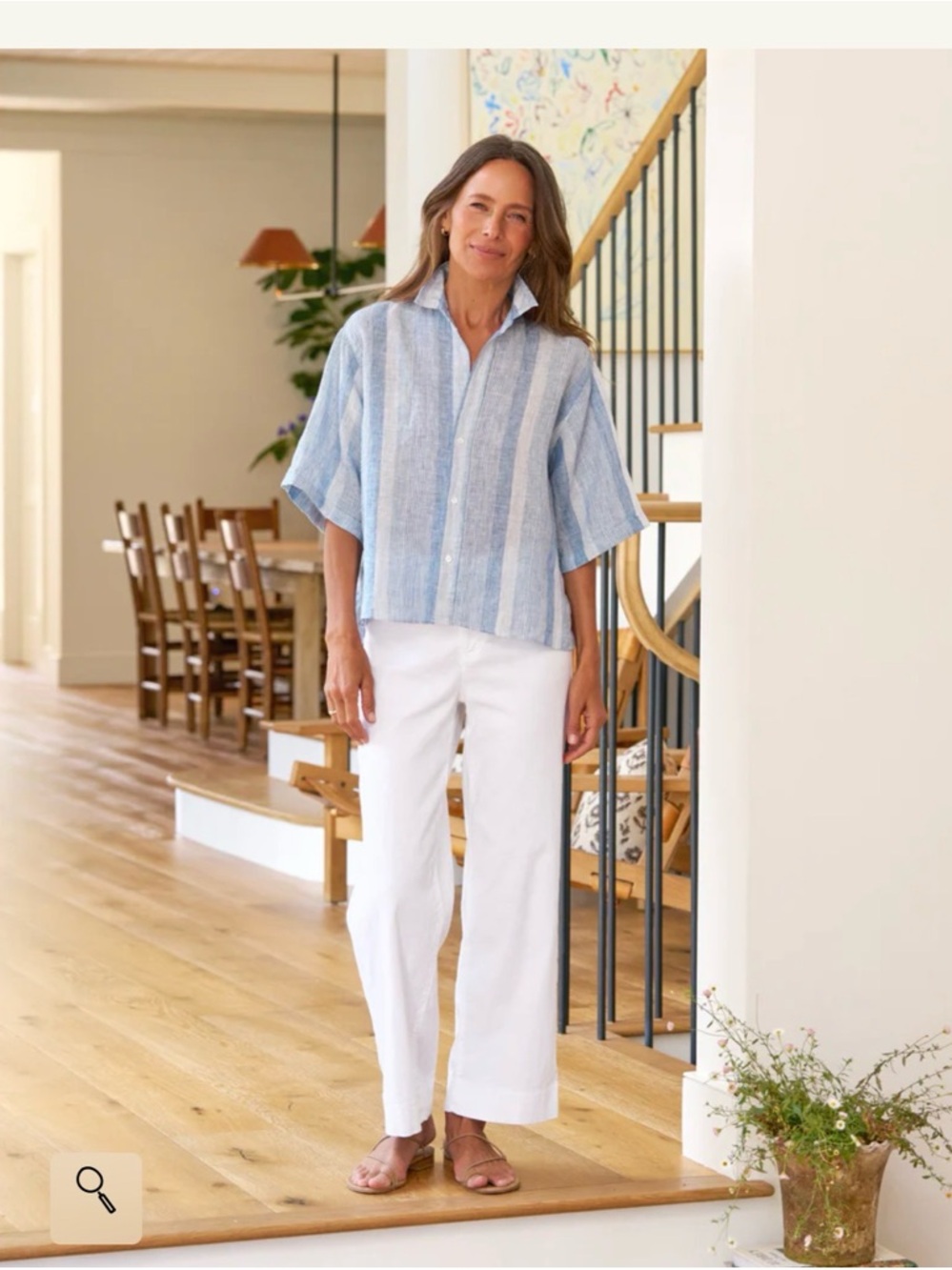 Frank & Eileen Blue Striped Linen-Blend Button-Up Top - Women. NWT